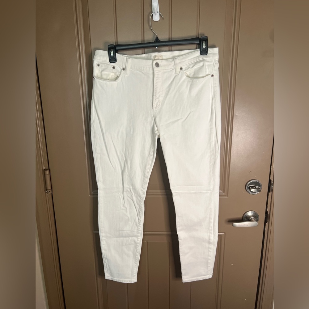 J. Crew Women’s White Stretch Skinny Jeans | 32” Mid-Rise Denim with 28” Inseam